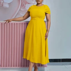 Plus Size Women Summer Elegant Short Sleeve Irregular African Dress