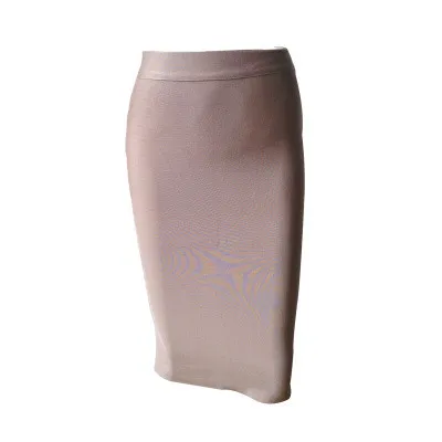Ladies Fashion Elegant Solid Color Knee Length High Waist Elastic Bodycon Skirt - Image 18
