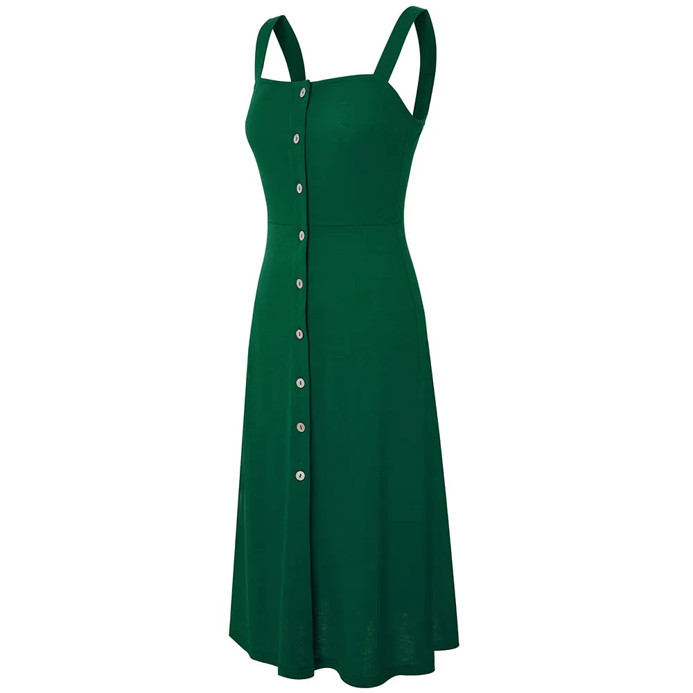 Chic Elegant Fashion Patchwork Button Solid Strap Midi Dress - Image 18