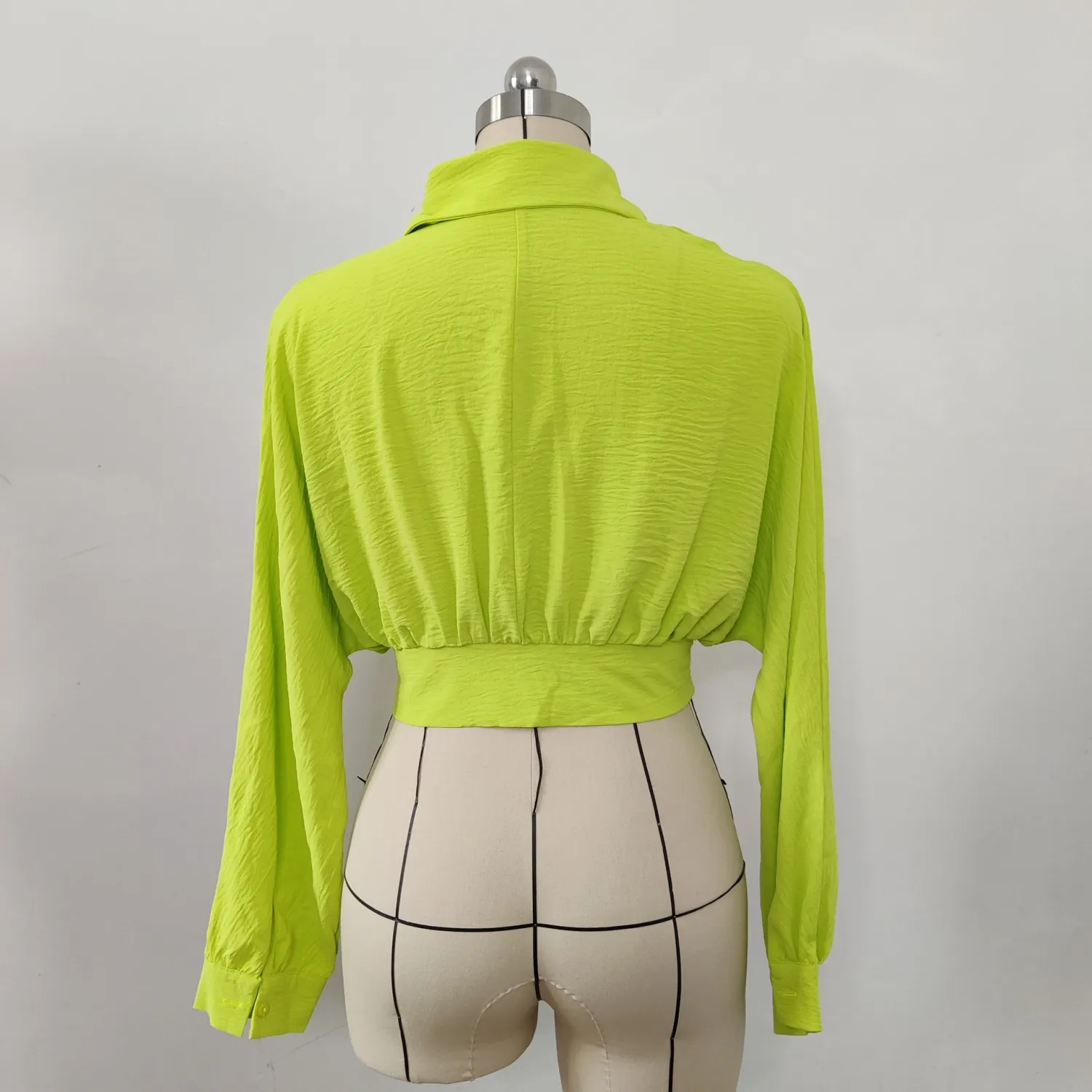 Women's Lace Up Long Sleeve Cardigan Spring Summer Bat Sleeves Crop Loose Shirt - Image 17