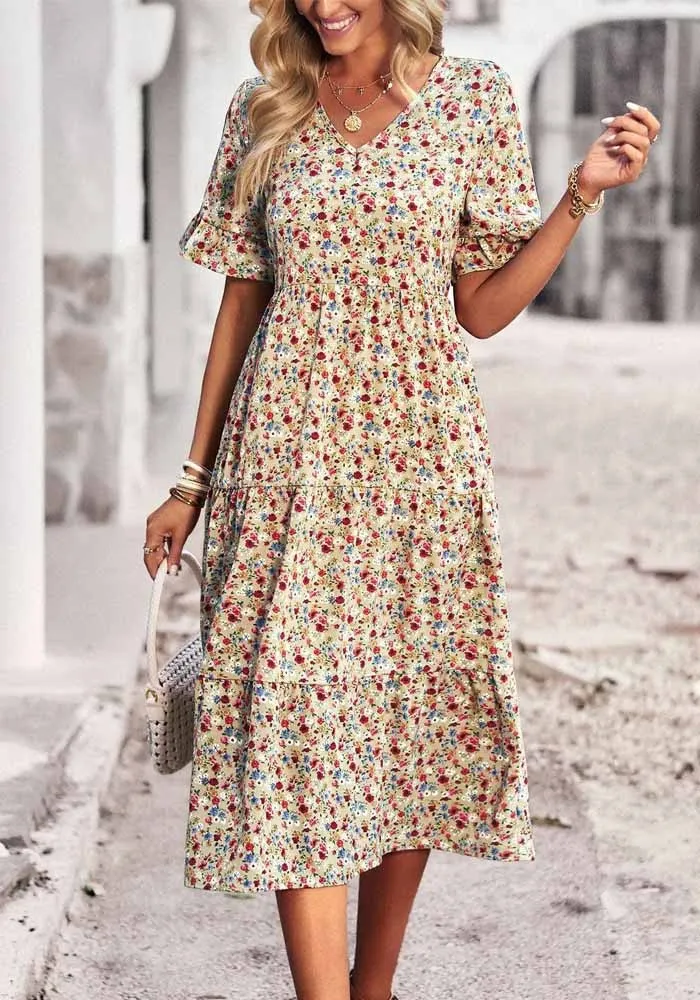 Chic Elegantsummer V Neck Short Sleeve Holidays Casual Dress - Image 10