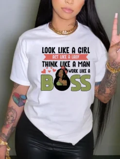 African Women Black Girls Short Sleeve Printed T-Shirt