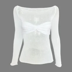 Spring Summer Women'S See-Through Off Shoulder Long Sleeve T-Shirt Top