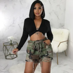 Slim Fit Trendy Stretch Camouflage Denim Shorts