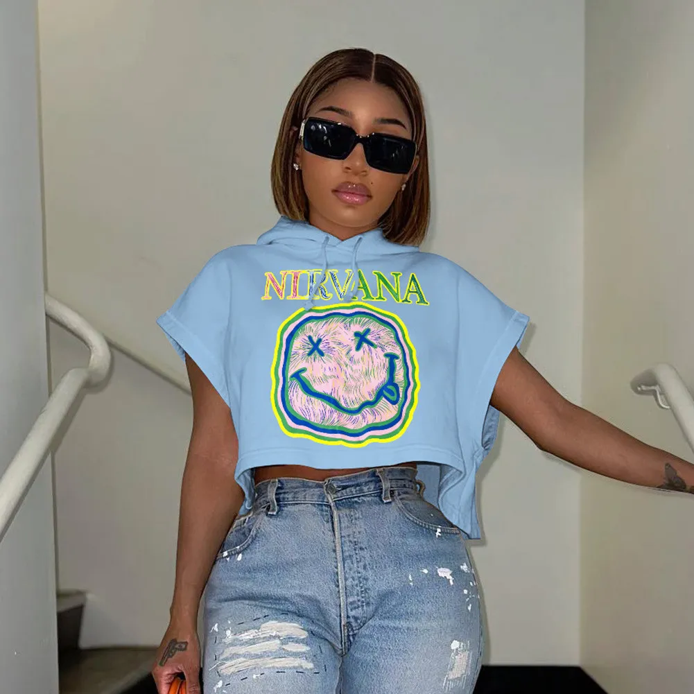 Women Summer Printed Short Sleeve Hooded T-Shirt - Image 7