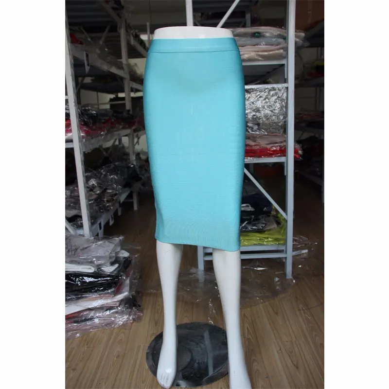 Ladies Fashion Elegant Solid Color Knee Length High Waist Elastic Bodycon Skirt - Image 16