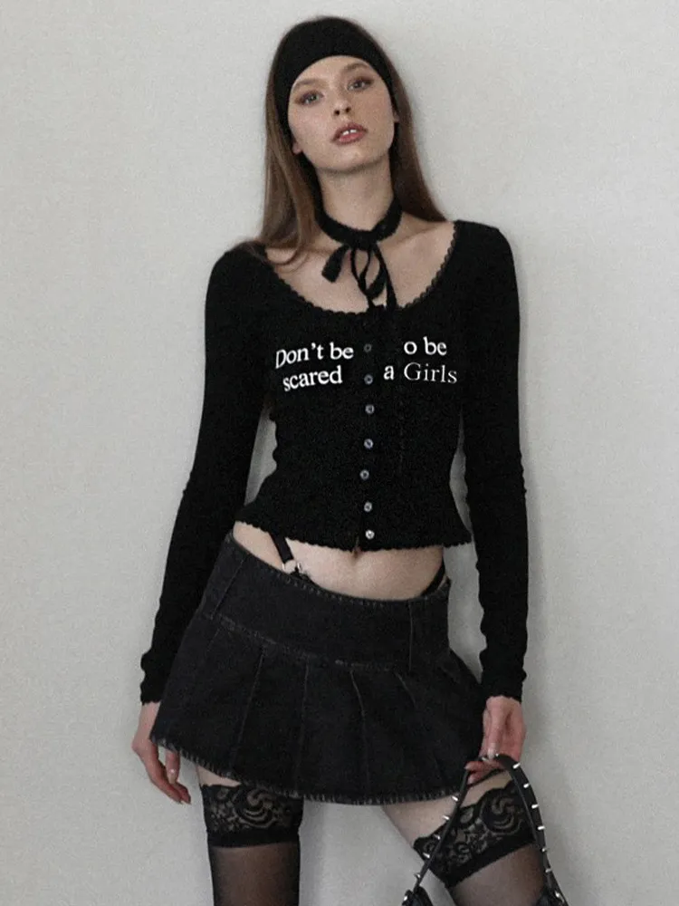 Autumn Fashion Trend U-neck Long-sleeved Knitting Cardigan Buttoned Slim T-shirt Top - Image 12