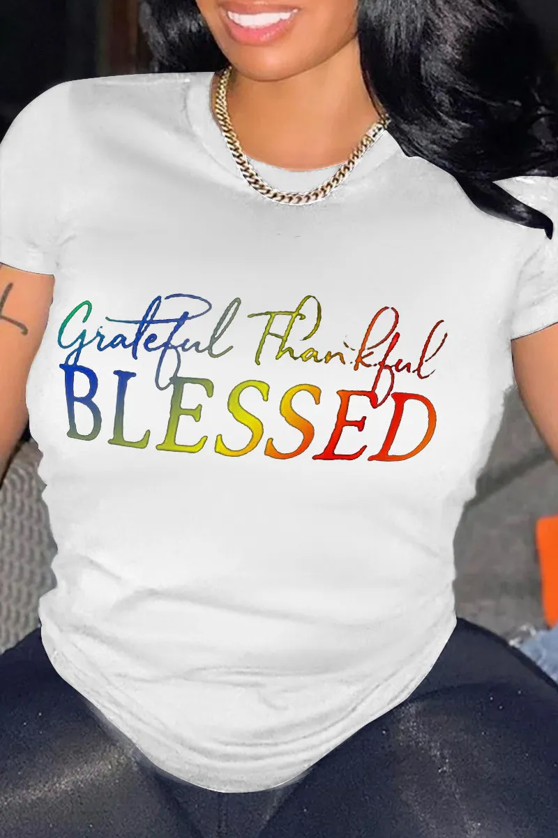 Fashion Letter Print Loose Short Sleeve Simple Round Neck Pullover Print Top T-Shirt - Image 2