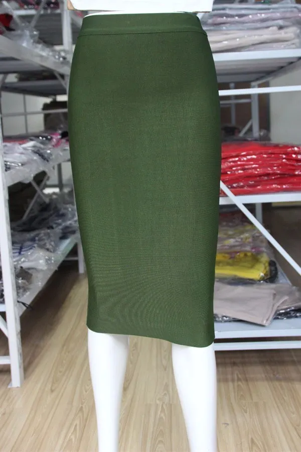 Ladies Fashion Elegant Solid Color Knee Length High Waist Elastic Bodycon Skirt - Image 2
