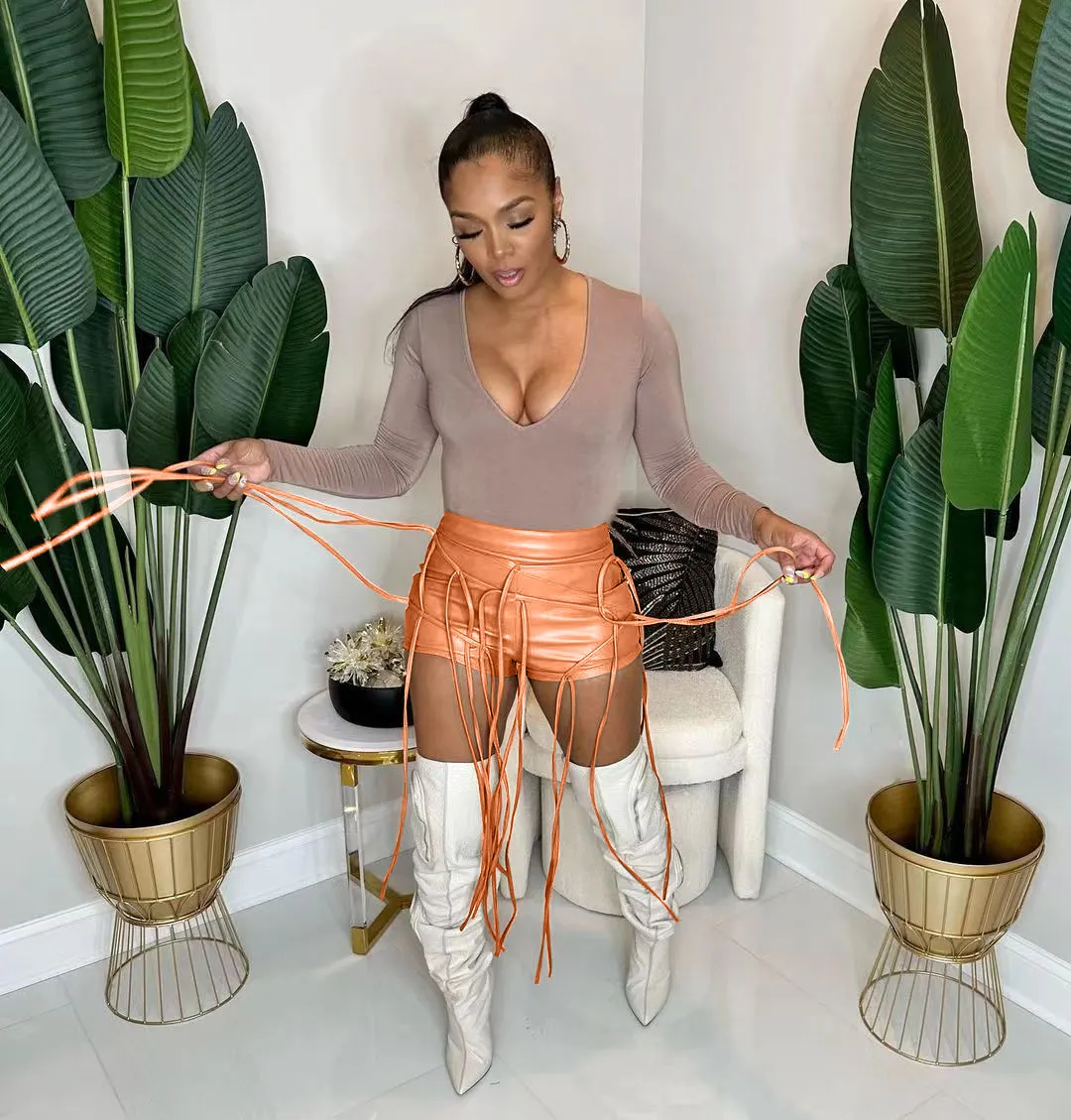 Ladies' Fashion Summer Leather Casual Style Shorts - Image 4