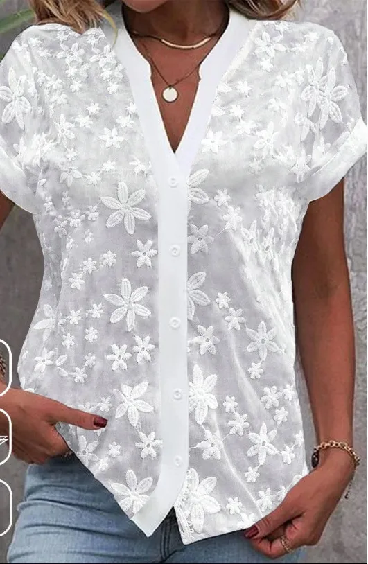 Summer Casual V-Neck Solid Color Shirt - Image 5