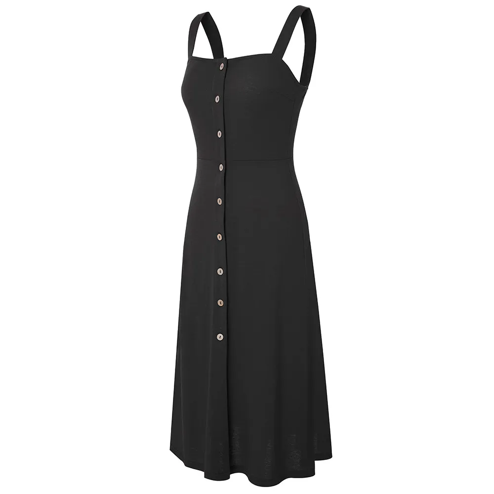 Chic Elegant Fashion Patchwork Button Solid Strap Midi Dress - Image 15