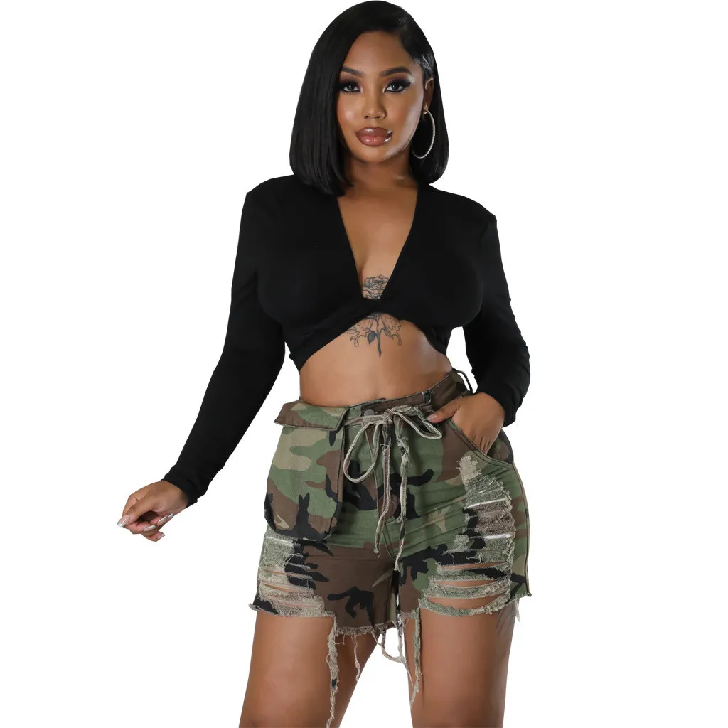 Slim Fit Trendy Stretch Camouflage Denim Shorts - Image 8