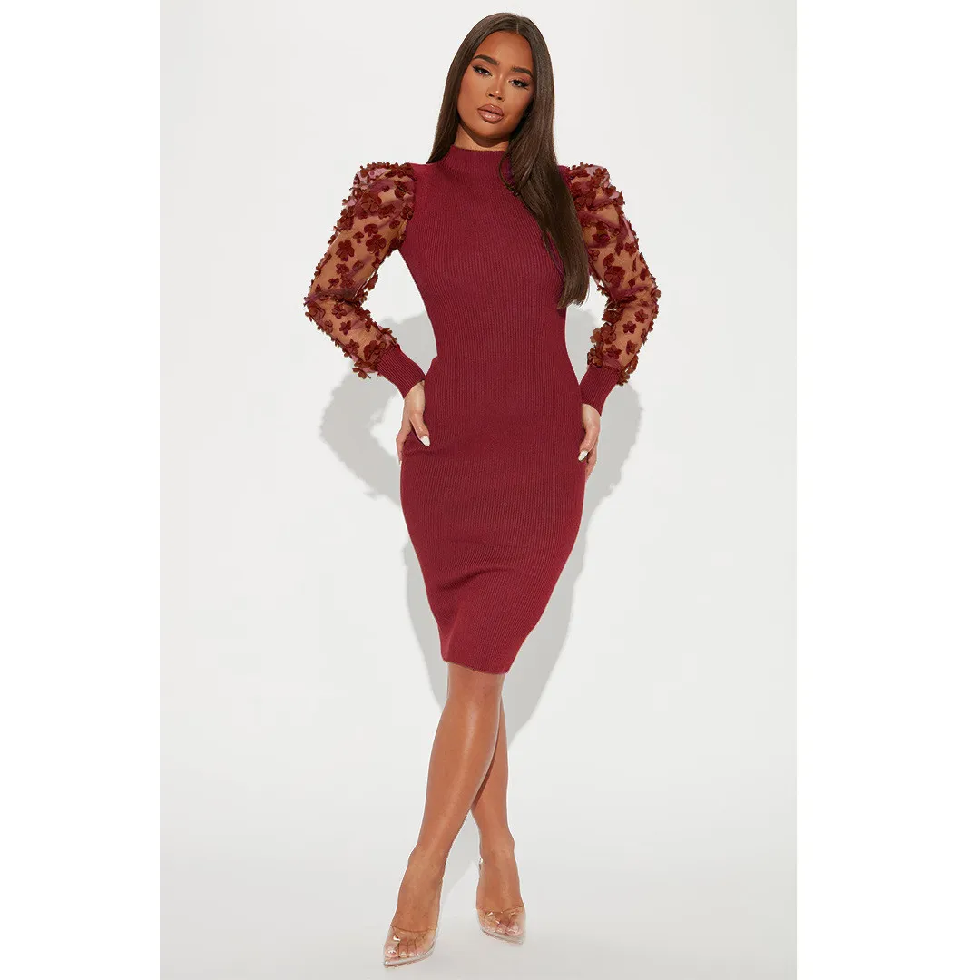 Women's Petal Mesh Sleeve One-piece Collar Dress - Image 5