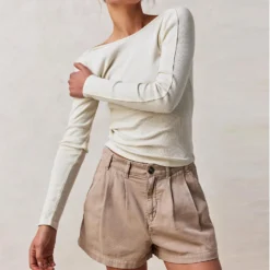 Spring And Autumn Solid Color Round Neck Sexy Open Back Ribbed T-Shirt Tops For Women