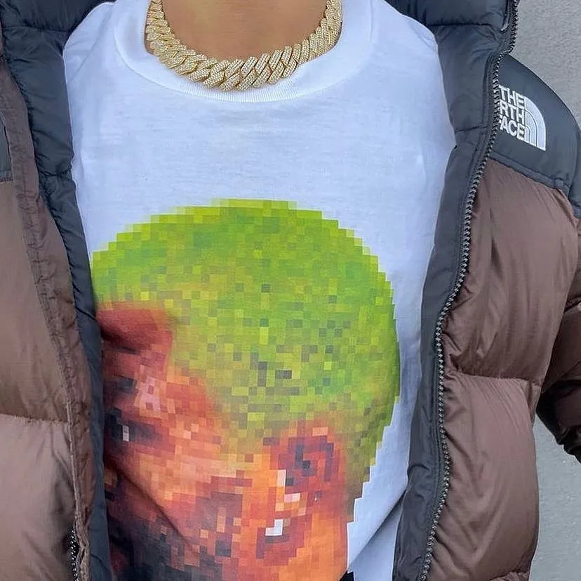 Summer Casual Loose Pure Cotton Mosaic Character Round Neck Short-sleeved T-shirt For Women - Image 3