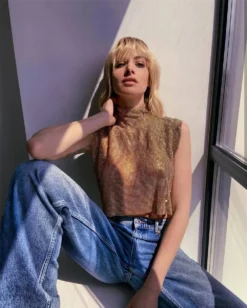 Nightclub Sexy Turtleneck Rhinestone Metal Top Vest