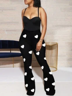 Women's Heart Print Classic High Waist Trousers