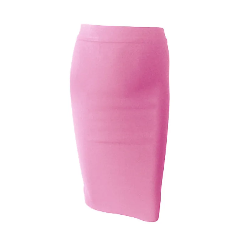 Ladies Fashion Elegant Solid Color Knee Length High Waist Elastic Bodycon Skirt - Image 4