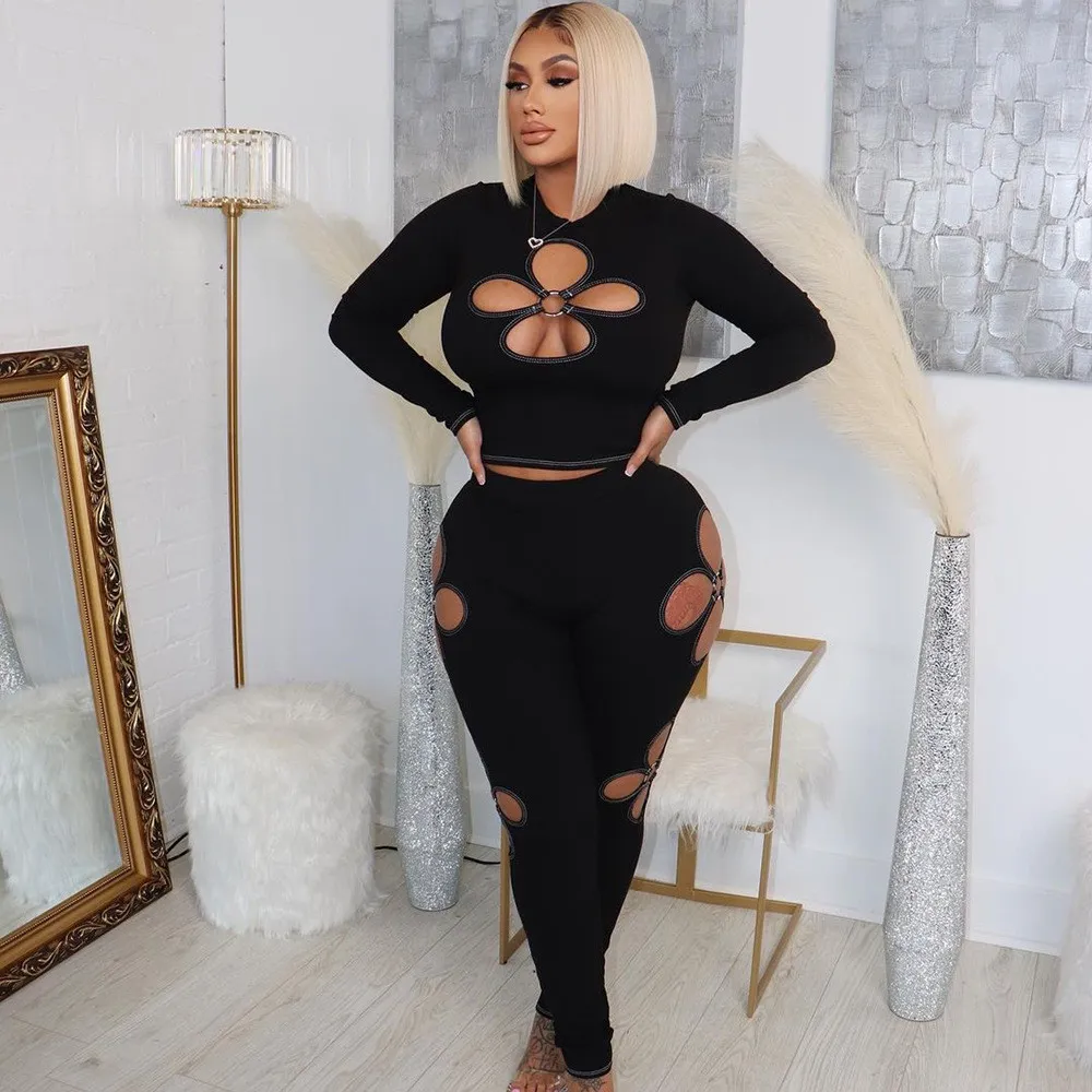 Women Round Neck Four Leaf Cutout Solid Long Sleeve Crop Top - Image 10