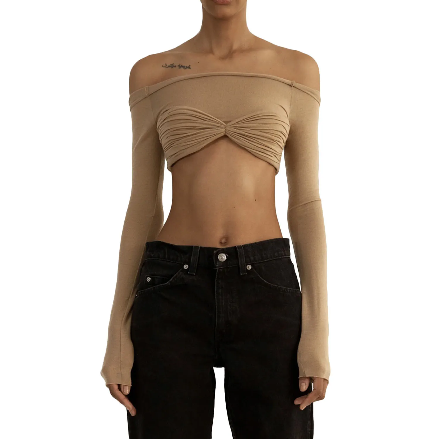 Spring Summer Women'S Off Shoulder See-Through Long Sleeve Cropped Top - Image 13