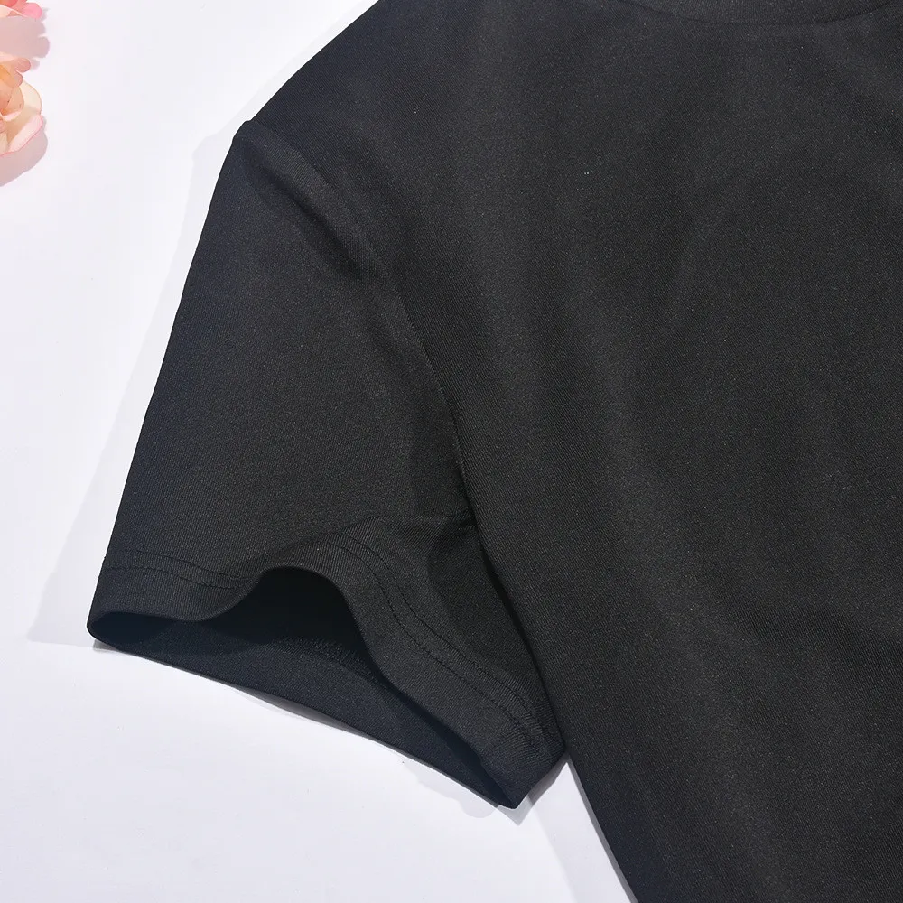 Summer T-Shirt Round Neck Heart Beaded Hollow Drawstring Solid Color Short Sleeve Women's Top - Image 10