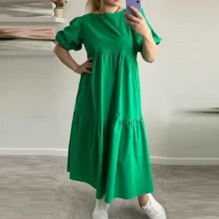 Chic Solid Plain Casual Round Neck Short Sleeve Loose Maxi Dress
