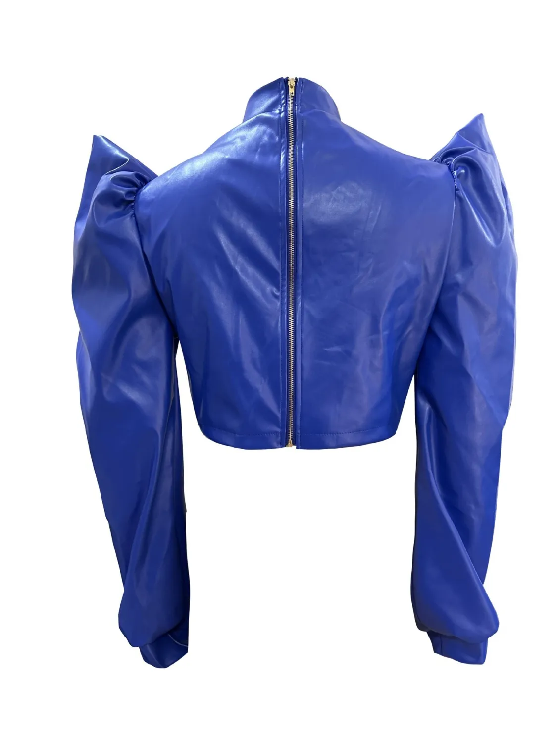 Women Puff Shoulder Pu Leather Crop Top - Image 19