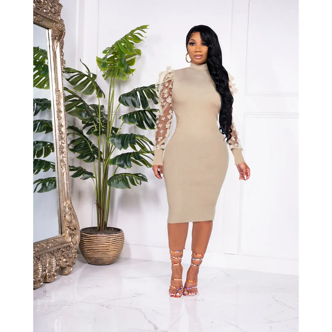 Women's Petal Mesh Sleeve One-piece Collar Dress - Image 13