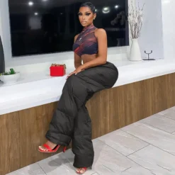 Women Vintage Lace Up Elastic Pocket Pant