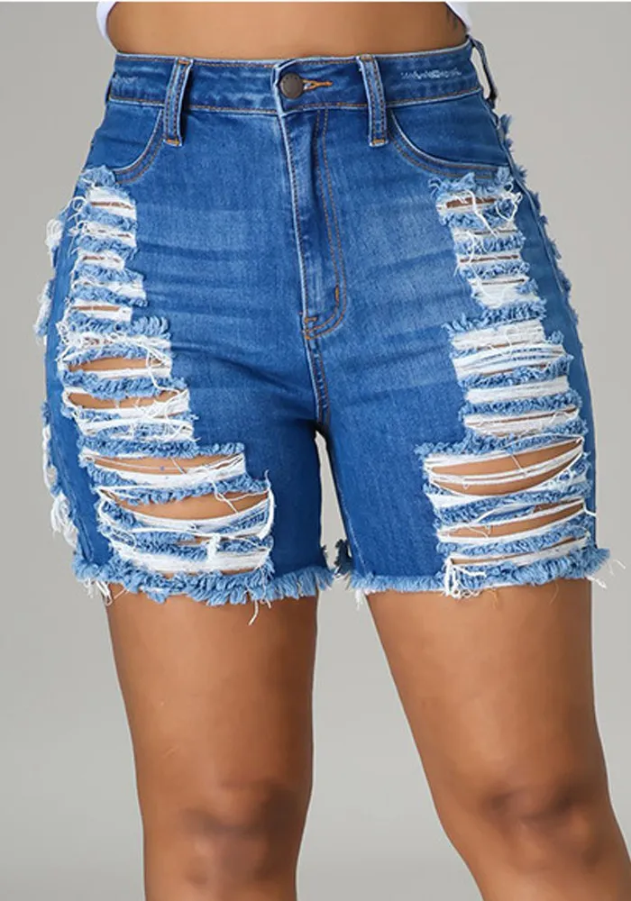 Sexy High Waist Ripped Cut-Out Stretch Denim Shorts - Image 5