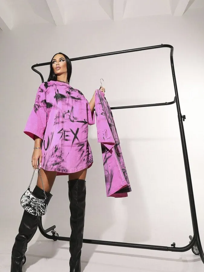 Long Printed Oversize Half-Sleeve T-Shirt Trendy Spring And Summer Fashionable Top Outdoor Wear - Image 8